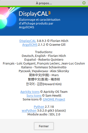 Version de DisplayCal et ArgyllCMS