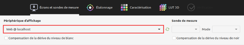 Mode Web @ localhost pour calibrer un écran distant