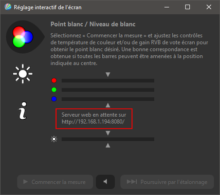 Mode Web @ localhost : affichage de l´adresse IP (pour le mode avec étalonnage manuel)