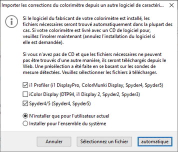Fig.5 - Importation des corrections du colorimètre