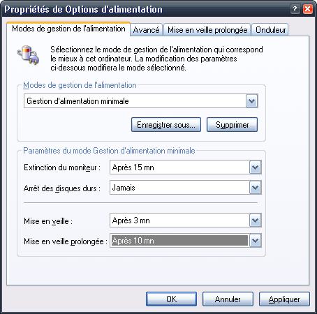 Les options de gestion d´énergie sous XP