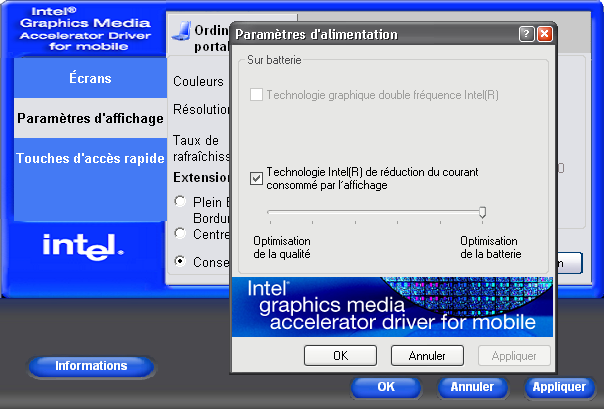 Ajuster la consommation d´une carte intégrée Intel