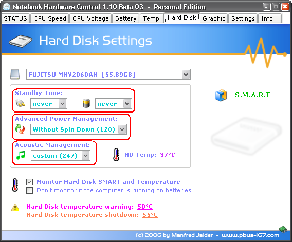 Paramètres du disque dur