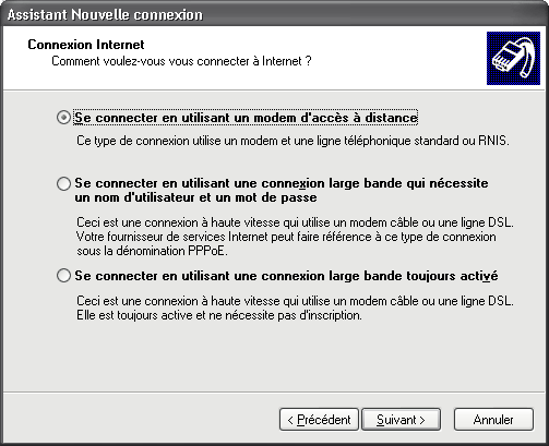 3-Se connecter en utilisant un modem d´accès à distance