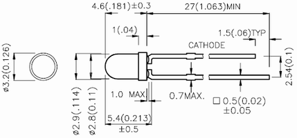 Dimensions d´une diode classique 3 mm