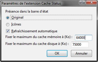 Réglages de Cache Status