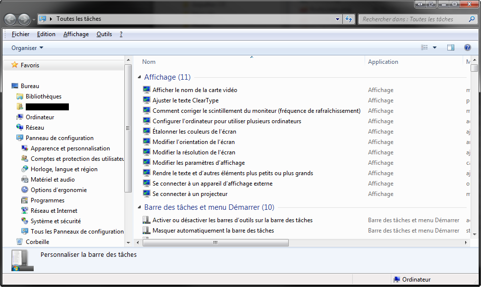 Affichage de toutes les tâches de Windows Seven