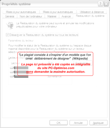 D&eacute;sactivation de la restauration de Windows