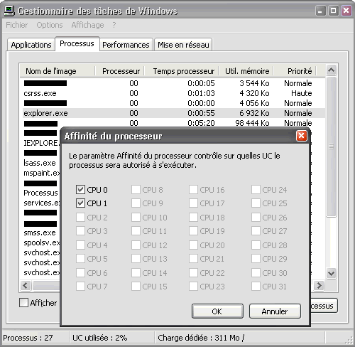 Gestionnaire de tâches : processus en cours