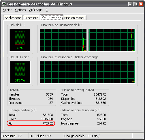 Gestionnaire de tâches : Charge CPU / Mémoire